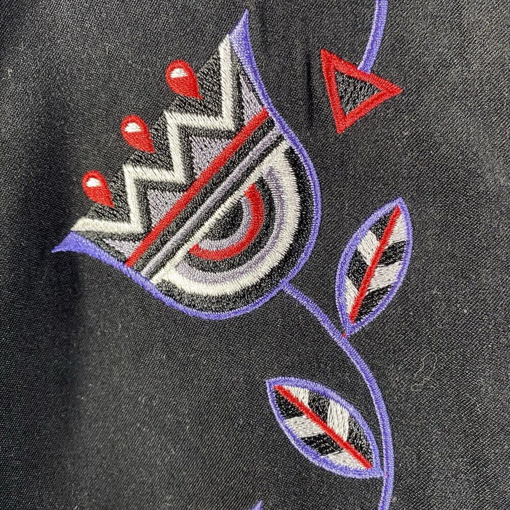 Bob Mackie Wearable Art Velour Floral Jacket 2X Black Velvet Embroidered Zip - Picture 3 of 11